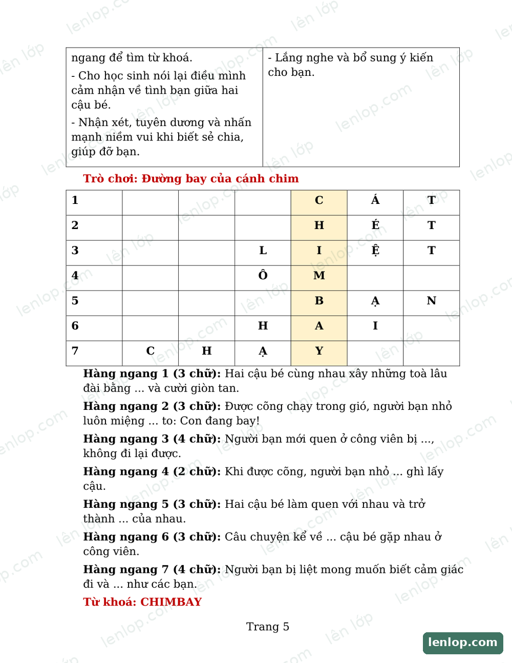 Bài 30: Cánh chim nhỏ, Giáo án, trang xem trước. Bản có dấu bản quyền lenlop.