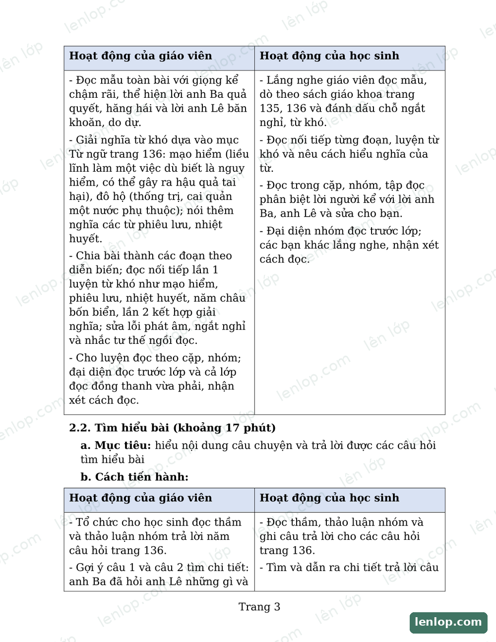 Bài 32: Anh ba, Giáo án, trang xem trước. Bản có dấu bản quyền lenlop.