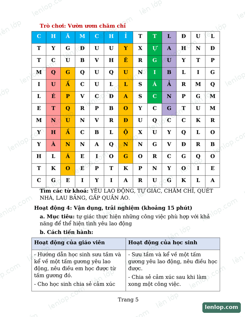 Bài 3: Yêu lao động, Giáo án, trang xem trước. Bản có dấu bản quyền lenlop.