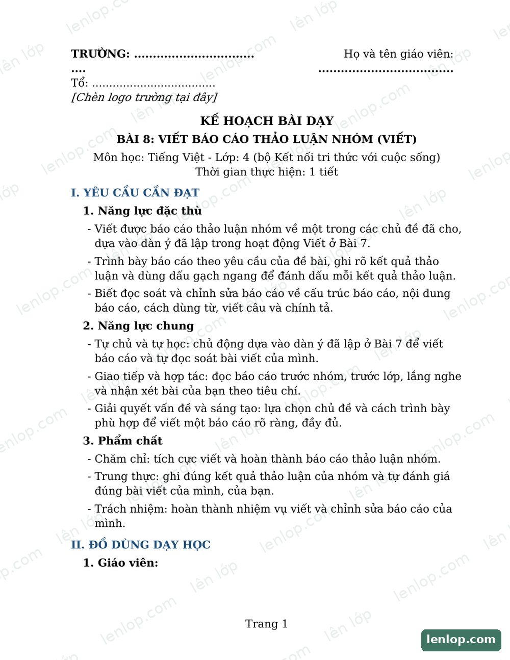 Xem trước Bài 8: Viết báo cáo thảo luận nhóm
