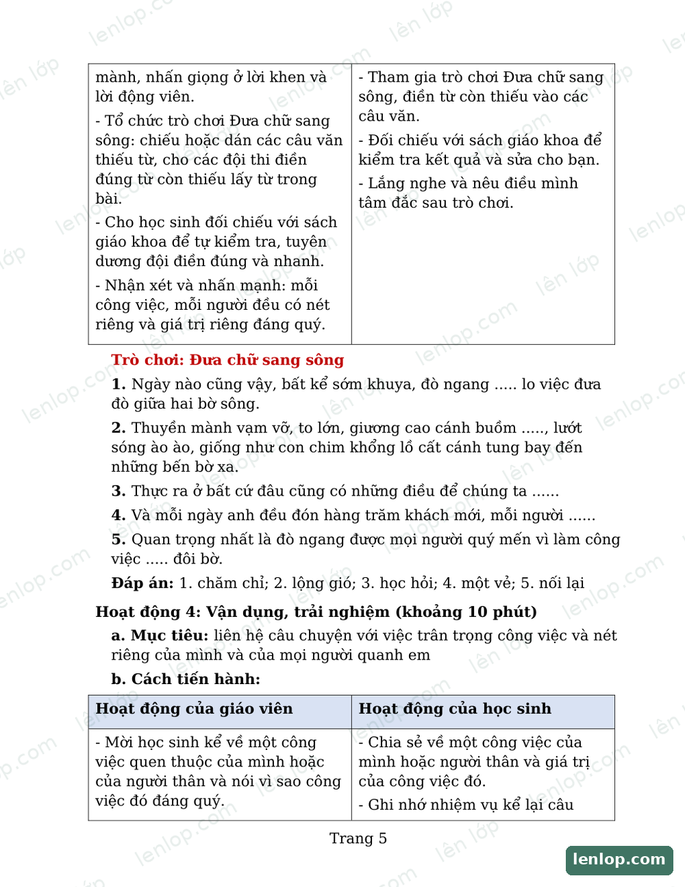 Bài 8: Đò ngang, Giáo án, trang xem trước. Bản có dấu bản quyền lenlop.