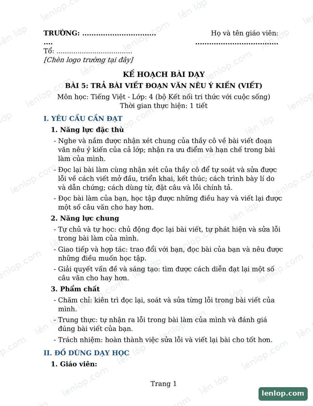 Xem trước Bài 5: Trả bài viết đoạn văn nêu ý kiến