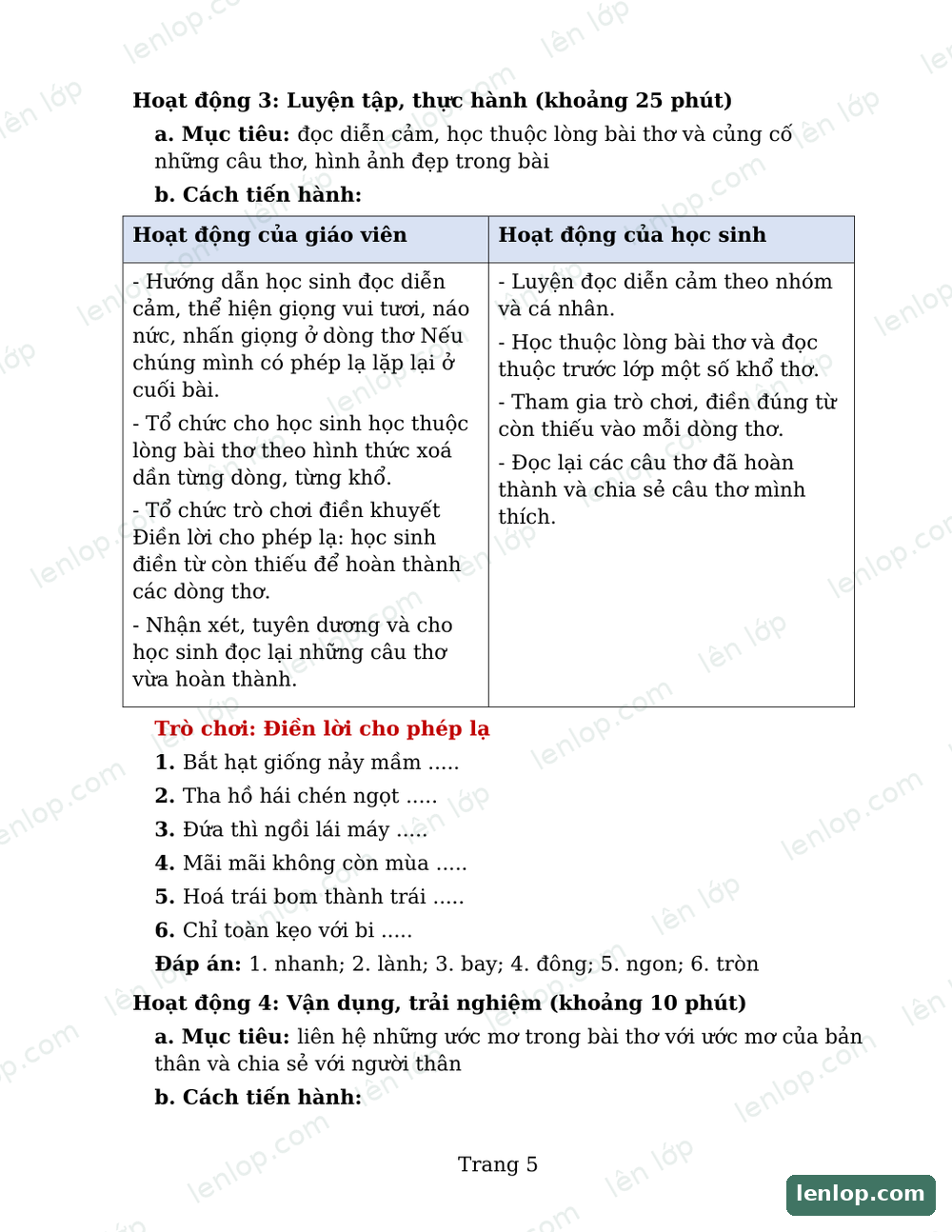Bài 31: Nếu chúng mình có phép lạ, Giáo án, trang xem trước. Bản có dấu bản quyền lenlop.