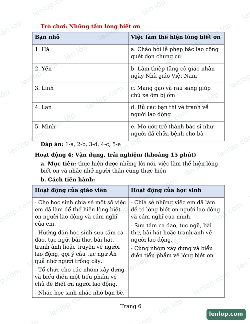 Bài 1: Biết ơn người lao động, Giáo án, trang xem trước. Bản có dấu bản quyền lenlop.