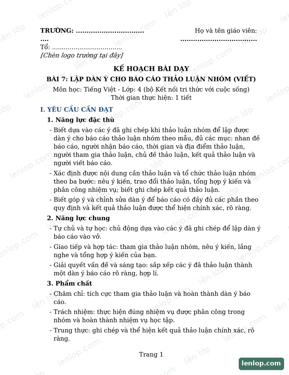 Xem trước Bài 7: Lập dàn ý cho báo cáo thảo luận nhóm
