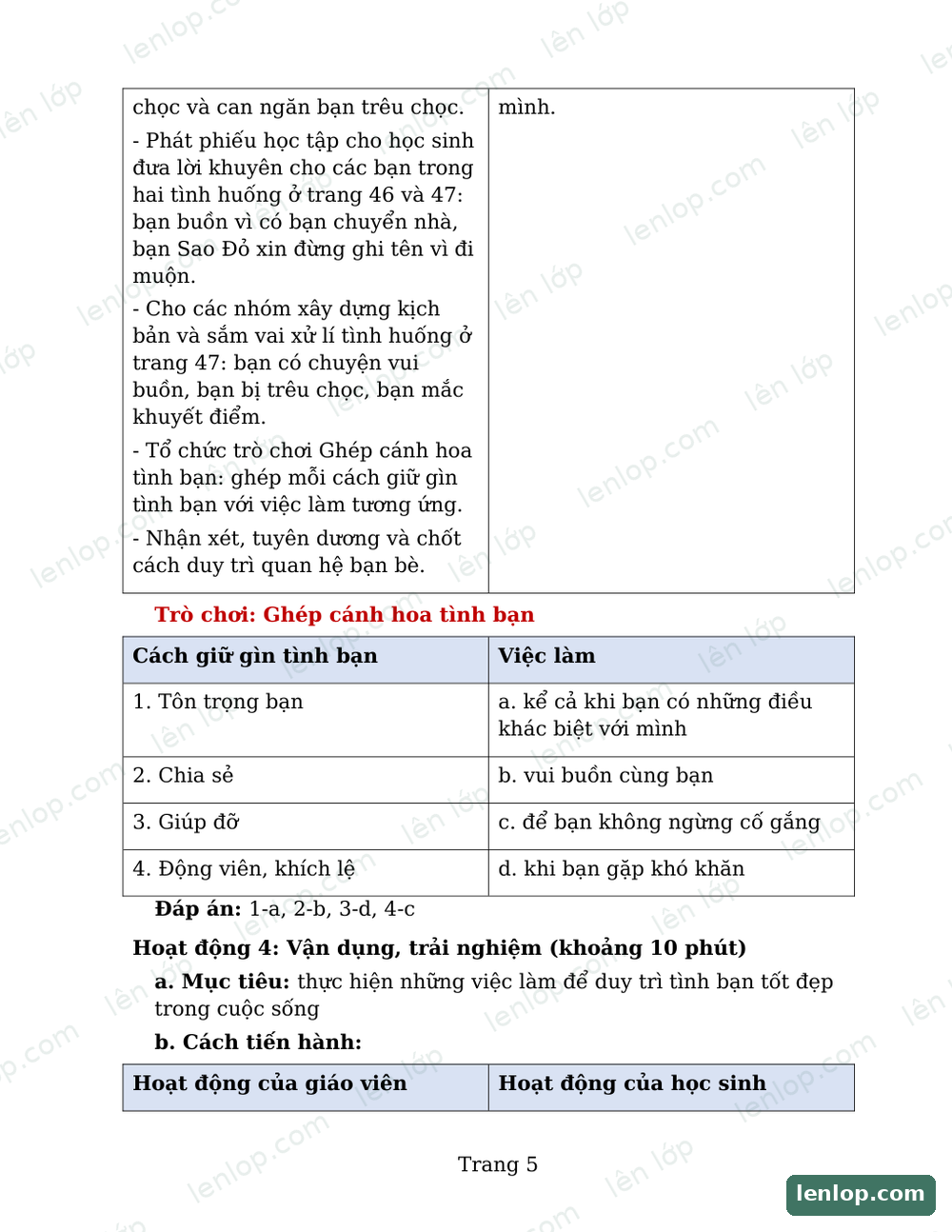 Bài 6: Thiết lập quan hệ bạn bè, Giáo án tích hợp AI, trang xem trước. Bản có dấu bản quyền lenlop.