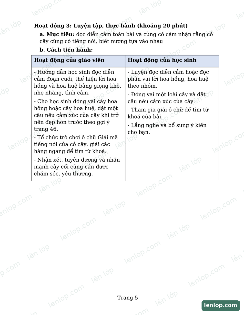 Bài 10: Tiếng nói của cỏ cây, Giáo án, trang xem trước. Bản có dấu bản quyền lenlop.