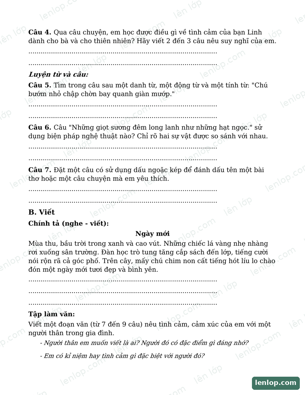 Đề kiểm tra định kì cuối học kì i, Đề kiểm tra, trang xem trước. Bản có dấu bản quyền lenlop.