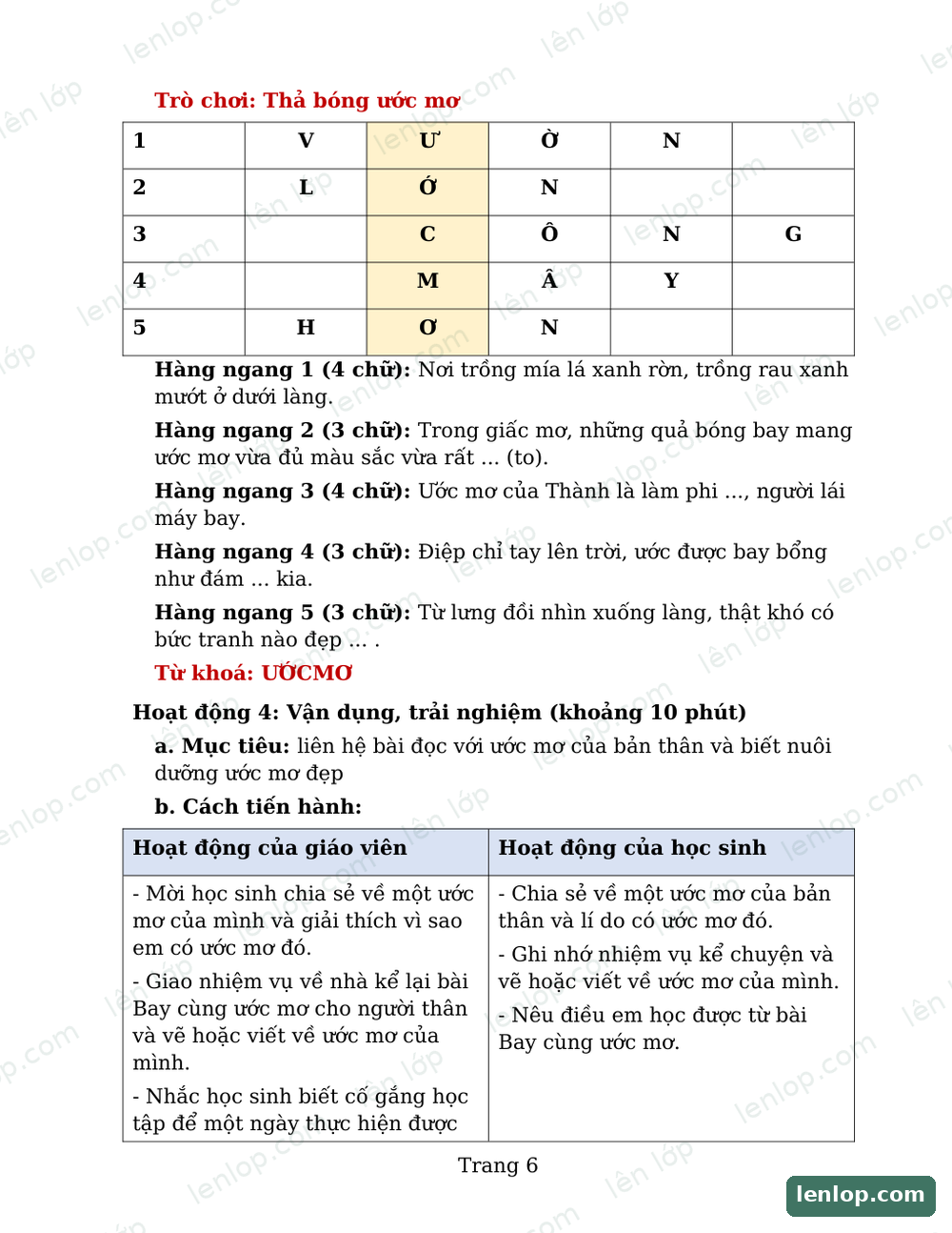 Bài 25: Bay cùng ước mơ, Giáo án, trang xem trước. Bản có dấu bản quyền lenlop.