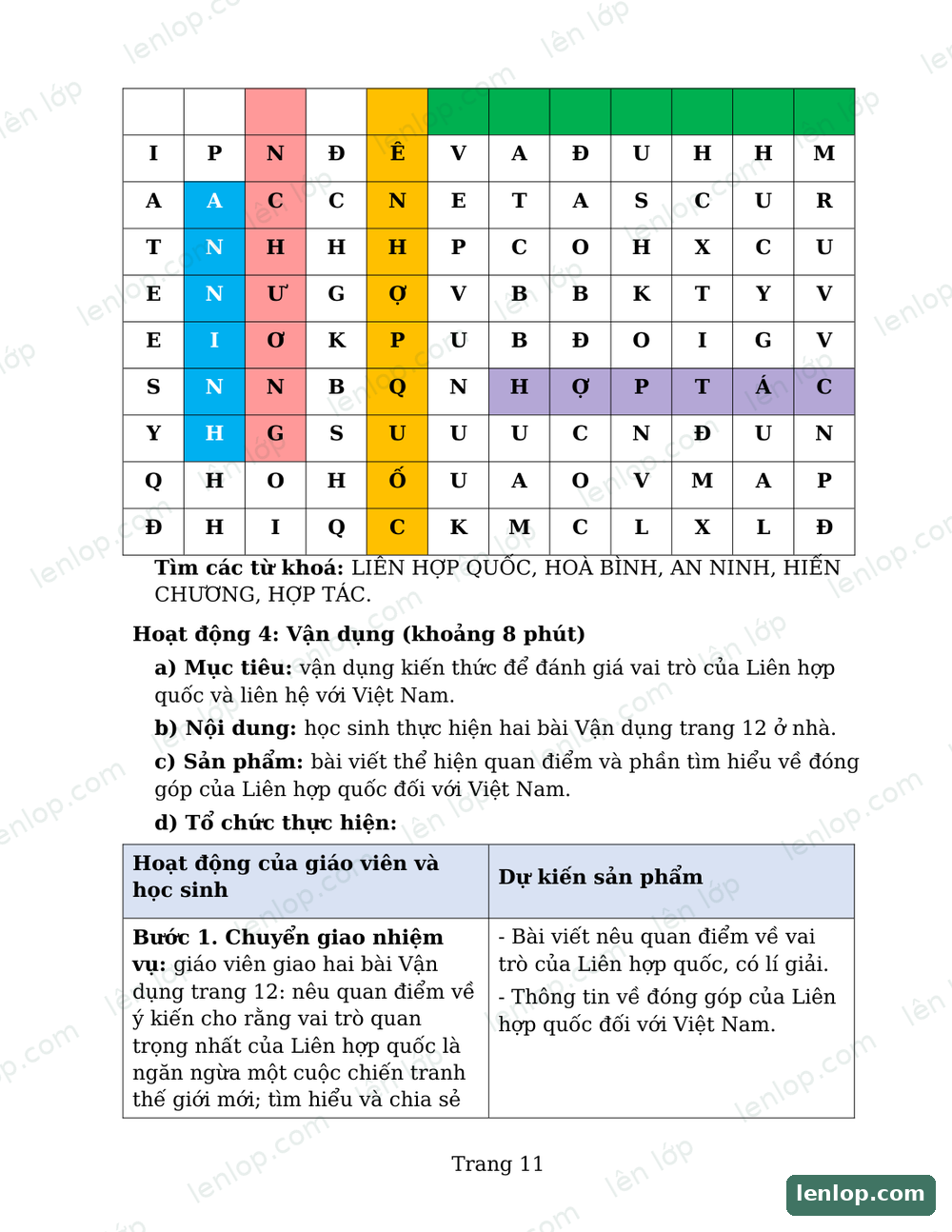 Bài 1: Liên hợp quốc, Giáo án, trang xem trước. Bản có dấu bản quyền lenlop.