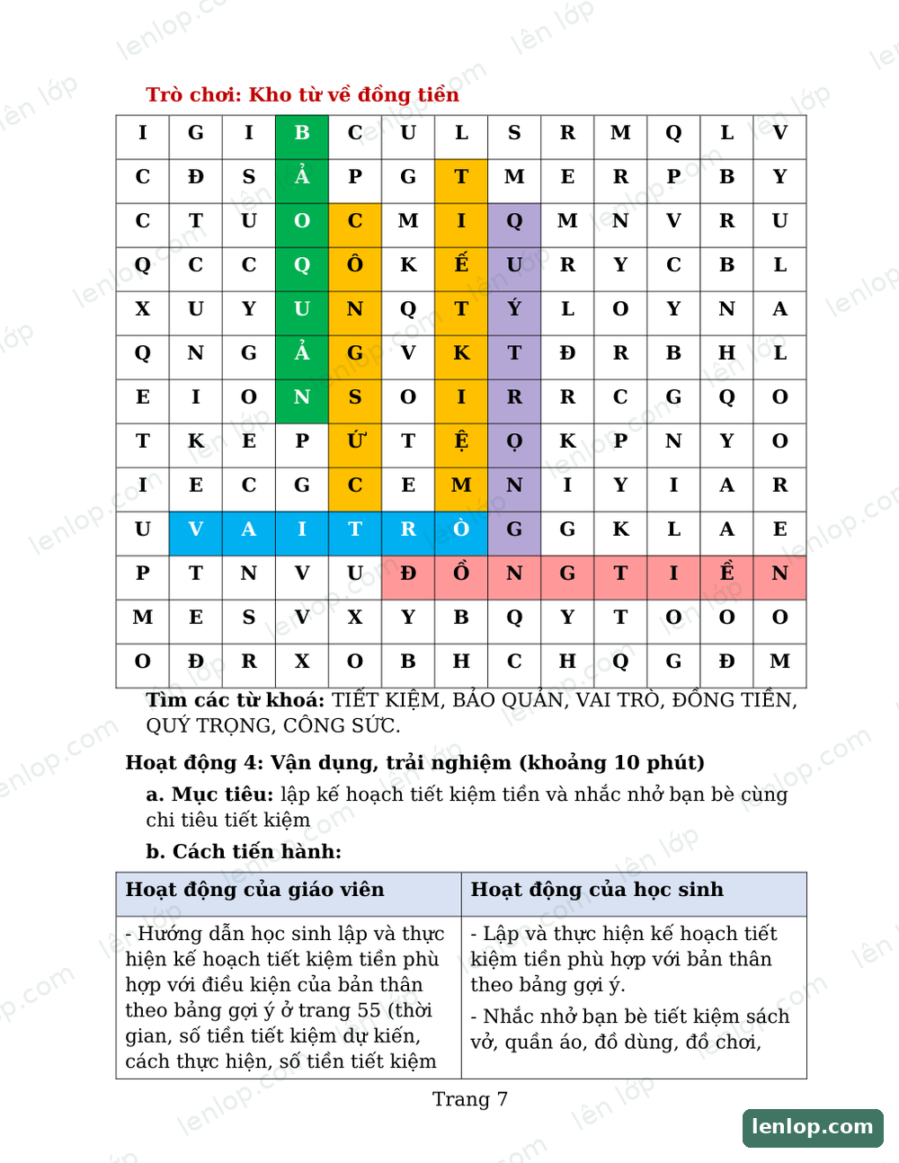 Bài 8: Quý trọng đồng tiền, Giáo án, trang xem trước. Bản có dấu bản quyền lenlop.
