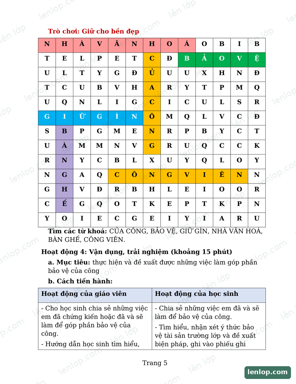 Bài 5: Bảo vệ của công, Giáo án, trang xem trước. Bản có dấu bản quyền lenlop.