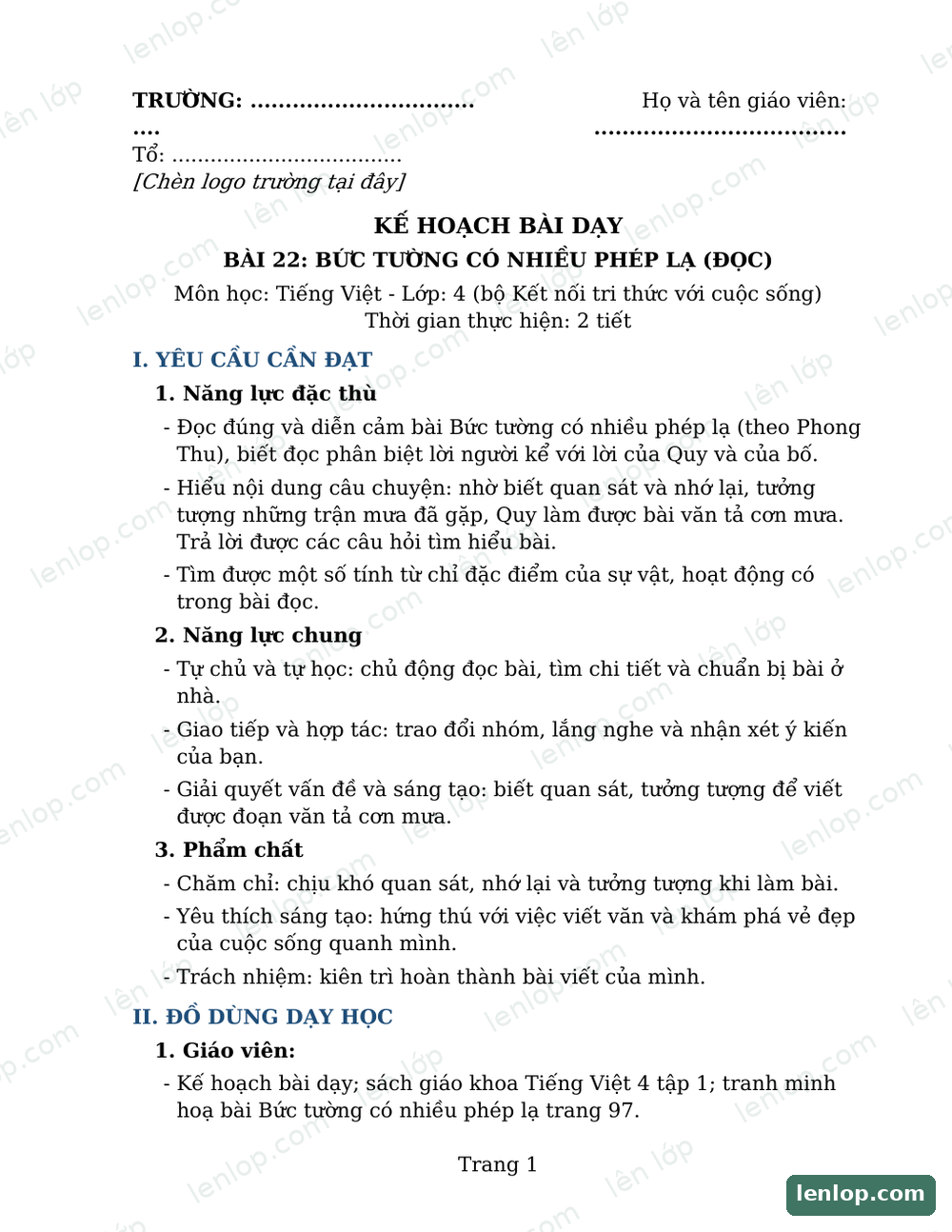 Bài 21: Làm thỏ con bằng giấy, Giáo án tích hợp AI, trang xem trước. Bản có dấu bản quyền lenlop.