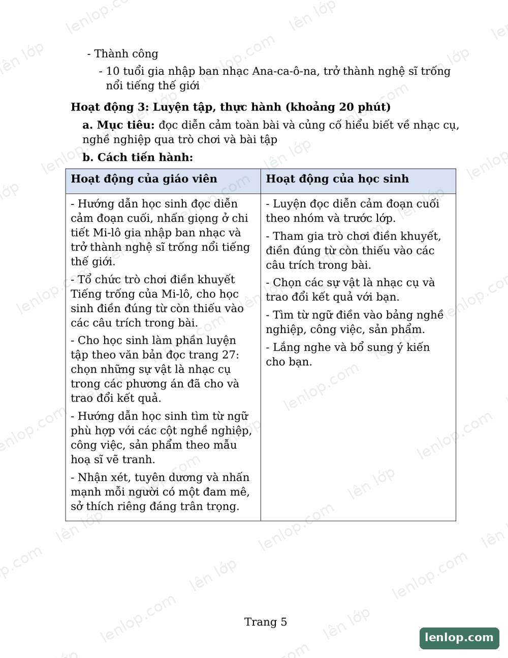 Bài 6: Nghệ sĩ trống, Giáo án, trang xem trước. Bản có dấu bản quyền lenlop.