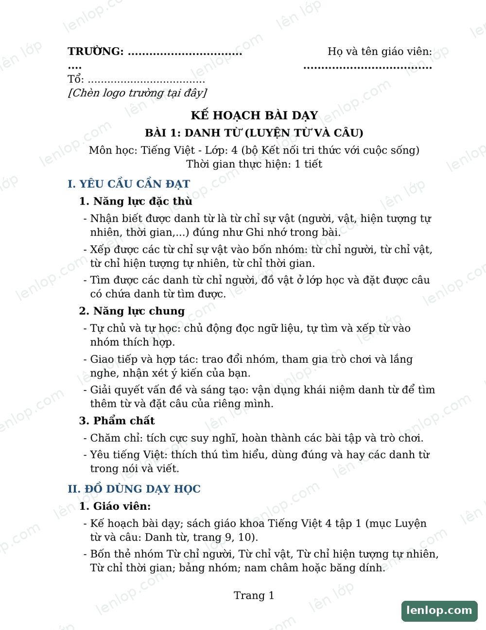 Xem trước Bài 1: Danh từ