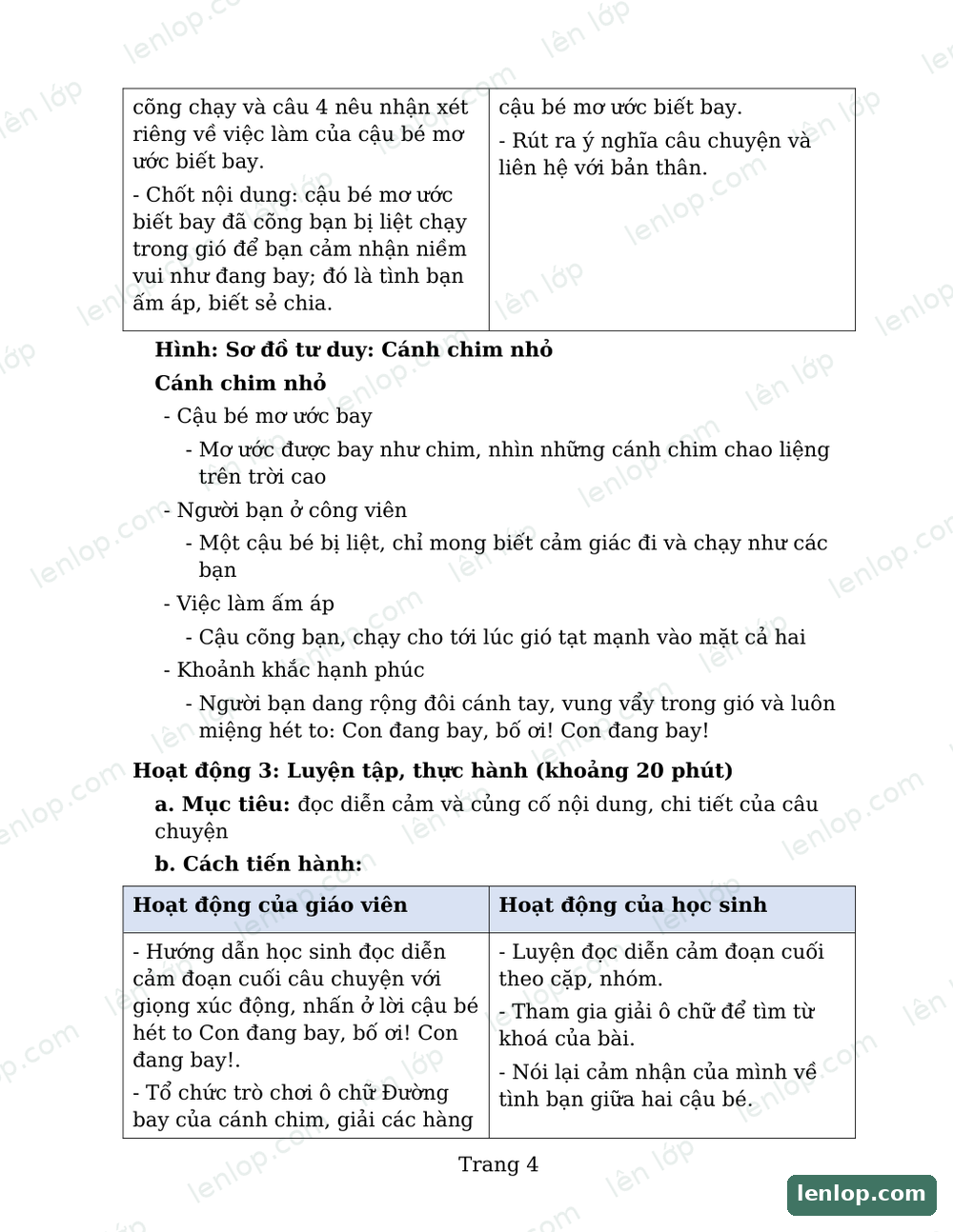 Bài 30: Cánh chim nhỏ, Giáo án, trang xem trước. Bản có dấu bản quyền lenlop.