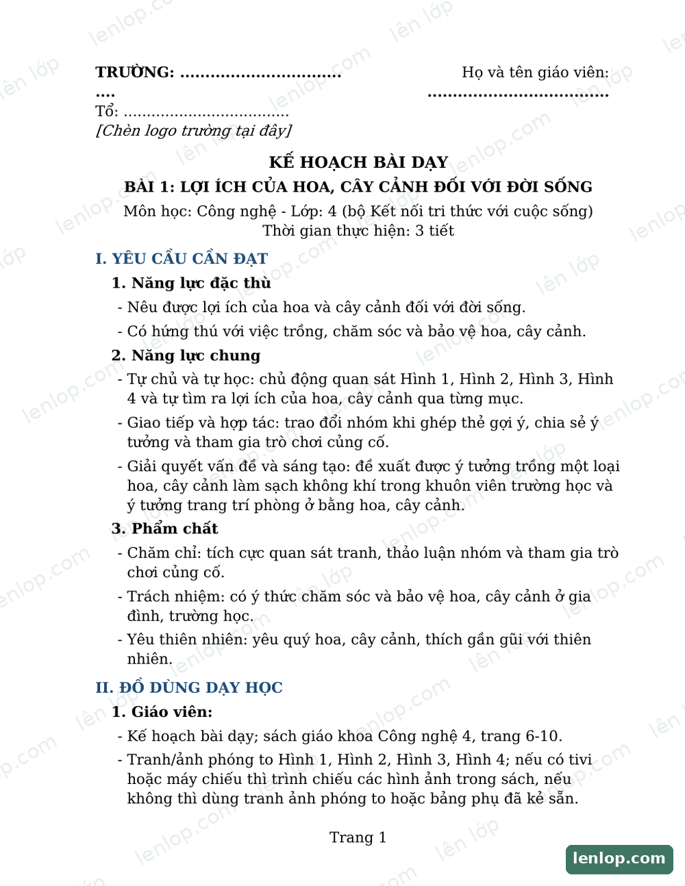 Xem trước Bài 1: Lợi ích của hoa, cây cảnh đối với đời sống